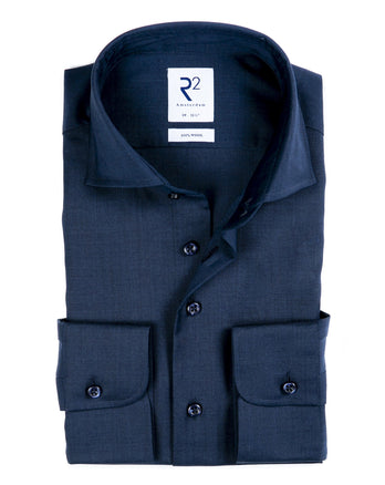 Manches extra longues. Chemise bleu marine 100% laine mérinos Navy