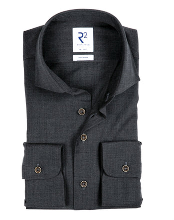 Manches extra longues. Chemise grise 100% laine mérinos Antracite