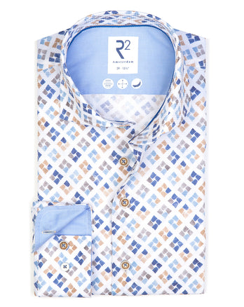 Weißes Baumwollhemd mit Cups und Dobby-Druck 014 - Blue