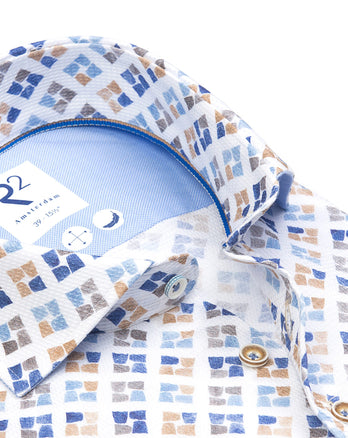 Weißes Baumwollhemd mit Cups und Dobby-Druck 014 - Blue