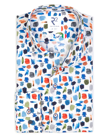 Weißes Stretch-Shirt mit Aquarellfarbe 073 - Multicolour