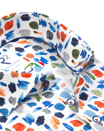 Weißes Stretch-Shirt mit Aquarellfarbe 073 - Multicolour