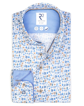 Manches extra-longues. Chemise en coton dobby imprimé coupes 014 - Blue