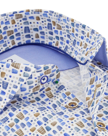 Manches extra-longues. Chemise en coton dobby imprimé coupes 014 - Blue