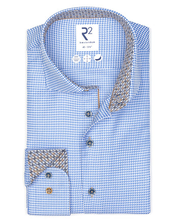 Lichtblauw pied-de-poule 2 PLY katoenen overhemd 018 - Light blue