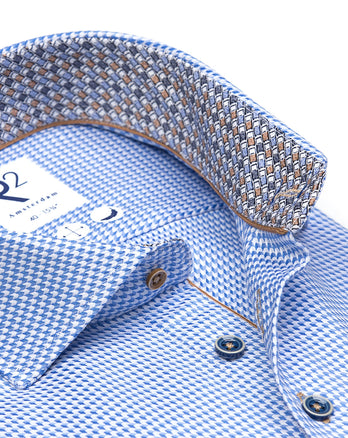 Lichtblauw pied-de-poule 2 PLY katoenen overhemd 018 - Light blue