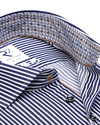 Chemise en coton satiné rayé 010 - Navy