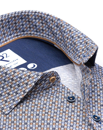 Chemise en coton dobby imprimé valise 014 - Blue