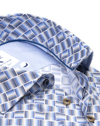 Chemise en stretch imprimé valise 014 - Blue