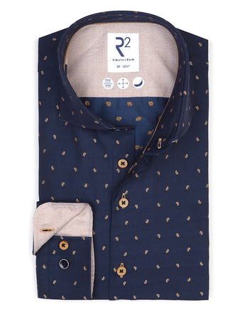 Chemise en coton paisley fil coupé 010 - Navy