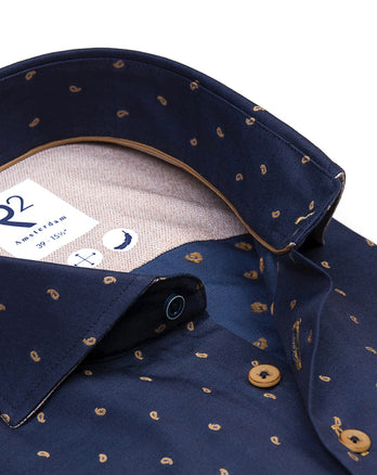 Chemise en coton paisley fil coupé 010 - Navy