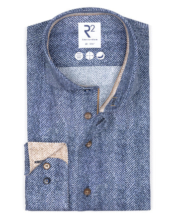 Herringbone print stretch shirt 014 - Blue