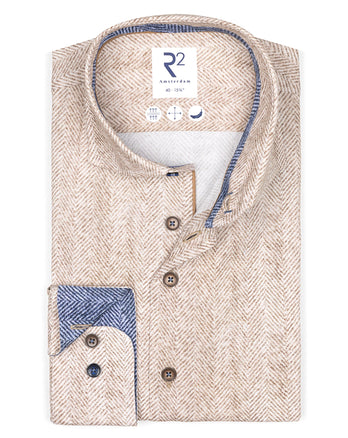 Herringbone print stretch shirt 045 - Beige
