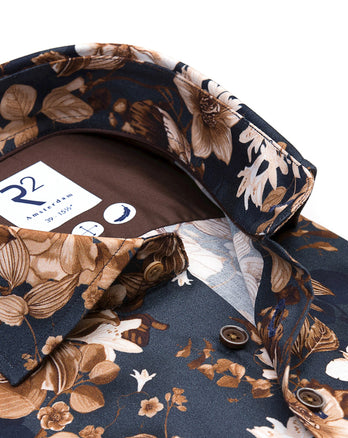 Blumendruck Stretch-Hemd 010 - Navy
