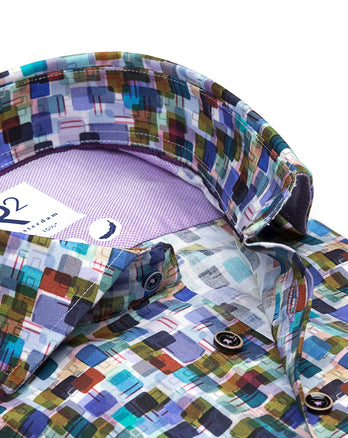 Chemise en stretch imprimé valise 073 - Multicolour