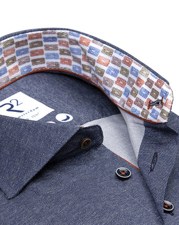 Chemise stretch imprimée au look dobby 010 - Navy