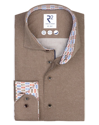 Chemise stretch imprimée au look dobby 041 - Brown