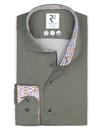 Chemise stretch imprimée au look dobby 070 - Dark green