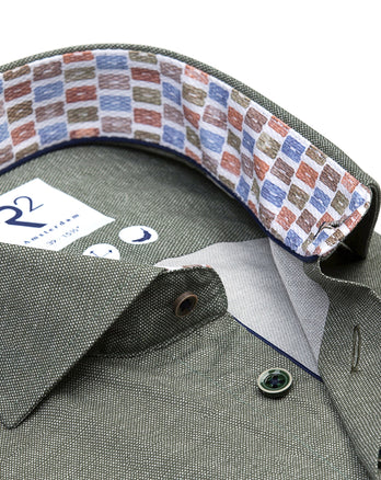 Chemise stretch imprimée au look dobby 070 - Dark green