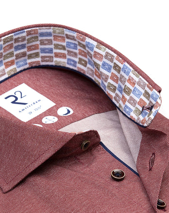 Chemise stretch imprimée au look dobby 080 - Bordeaux