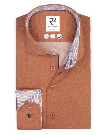 Chemise stretch imprimée au look dobby 090 - Brique