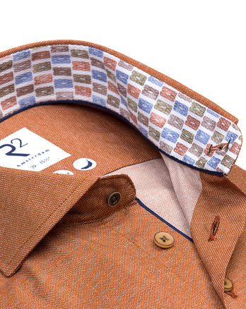 Chemise stretch imprimée au look dobby 090 - Brique