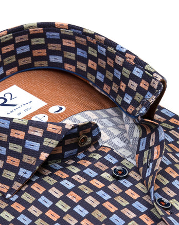 Chemise en coton dobby imprimé valise 010 - Navy