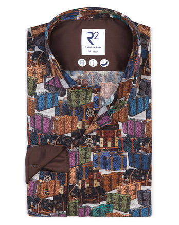 Chemise en stretch imprimé valise 073 - Multicolour