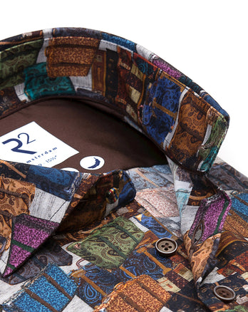 Chemise en stretch imprimé valise 073 - Multicolour