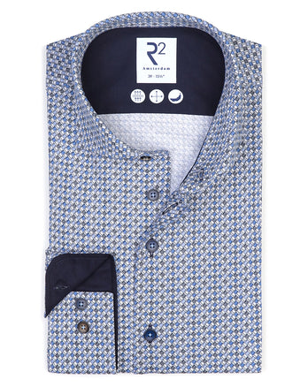 Chemise en coton dobby imprimé valise 014 - Blue