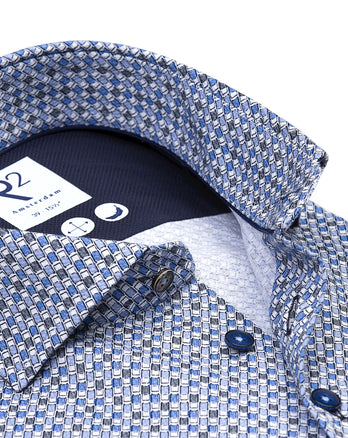 Chemise en coton dobby imprimé valise 014 - Blue