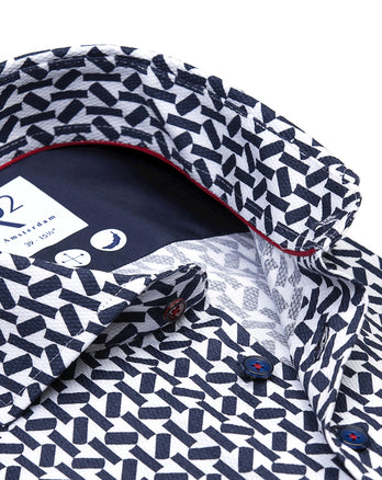 Chemise en coton dobby imprimé valise 010 - Navy