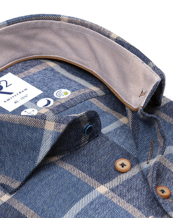 Chemise stretch à carreaux 014 - Blue