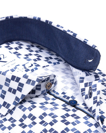 Chemise en coton dobby imprimé valise 014 - Blue