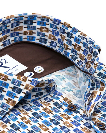 Chemise en tencel imprimée de l'étiquette valise 014 - Blue