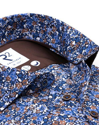 Floral print cotton shirt 014 - Blue