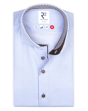 Chemise en coton rayé sans repassage 018 - Light blue