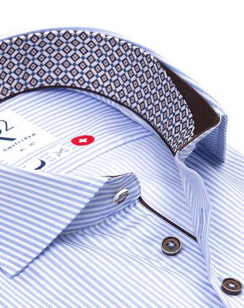 Chemise en coton rayé sans repassage 018 - Light blue