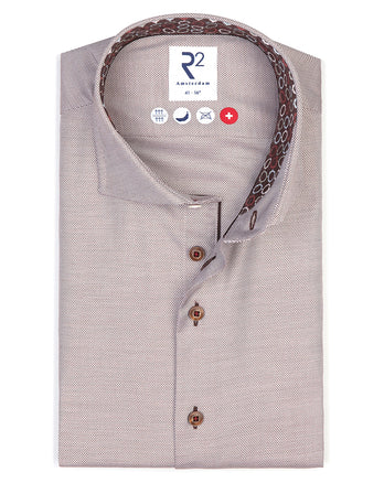 Non-iron dobby cotton shirt 041 - Brown