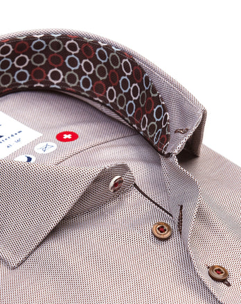 Non-iron dobby cotton shirt 041 - Brown