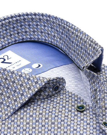 Chemise en coton dobby imprimé valise 014 - Blue