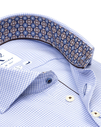 Chemise en coton Pied de poule 018 - Light blue