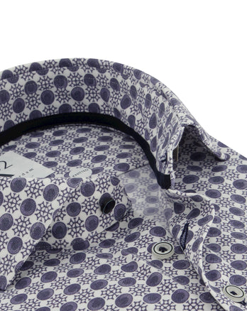 Extra long sleeves. Wheel print knitted shirt 014 - Blue