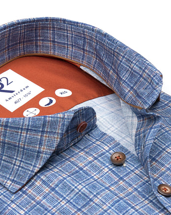 Manches extra longues. Chemise stretch à carreaux 014 - Blue