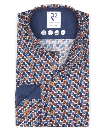 Extra lange Ärmel. Kofferdruck Stretchhemd 073 - Multicolour