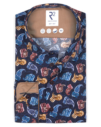 Extra lange Ärmel. Stretchhemd mit Koffer-Paisleymuster 073 - Multicolour