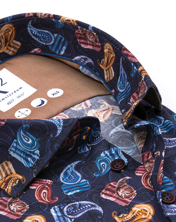 Extra lange Ärmel. Stretchhemd mit Koffer-Paisleymuster 073 - Multicolour