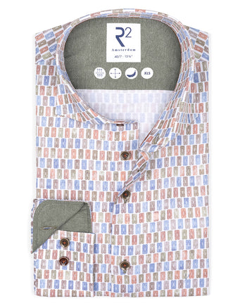 Extra long sleeves. Suitcase print dobby cotton shirt 004 - White