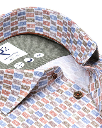 Extra long sleeves. Suitcase print dobby cotton shirt 004 - White