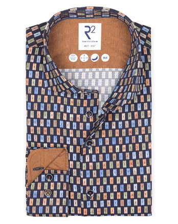 Extra lange Ärmel. Kofferdruck Dobby Baumwollhemd 010 - Navy